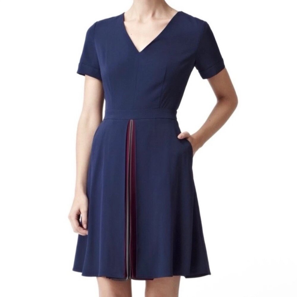 REISS Royal Blue Plum Gray Pleated Elva Dress Sz 6